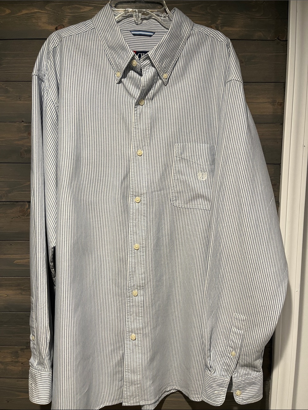 Men's CHAPS  100% cotton Blue Pinstripe Button-Down Shirt XL